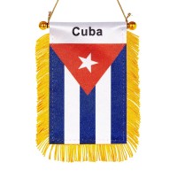 Wxtwk 3 X 5 Inch Cuba Flag Cuban Window Hanging Flag Small Mini Car Flags Banners Rearview Mirror Decoration With Suction Cup Go