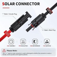 Electop 10Awg Solar Panel Connector Cable Solar Connecter To O Ring Solar Panel Adaptor Cable With Male And Female Connector Fo