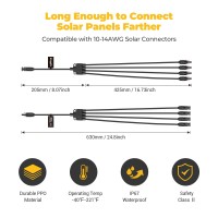 Bougerv Solar Y Branch Connectors Extra Long Solar Panel Parallel Connectors 1 To 4 Solar Cable Wire Plug Tool Kit 2 Pairsmff