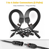 Bougerv Solar Y Branch Connectors Extra Long Solar Panel Parallel Connectors 1 To 4 Solar Cable Wire Plug Tool Kit 2 Pairsmff