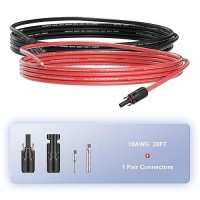 Sunsul 20 Feet 10Awg(6Mm) Solar Panel Wire  10 Gauge 20Ft Black & 20Ft Red Tinned Copper Extension Cable Kits With Female And Male Connector For Rv Home Boat And Any Other Off-Grid Applications