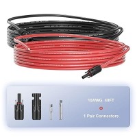 Sunsul 40 Feet 10Awg(6Mm) Solar Panel Wire  10 Gauge 40Ft Black & 40Ft Red Tinned Copper Extension Cable Kits With Female And Male Connector For Rv Home Boat And Any Other Off-Grid Applications