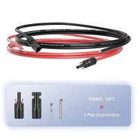 Sunsul 10 Feet 10Awg(6Mm) Solar Panel Wire  10 Gauge 10Ft Black & 10Ft Red Tinned Copper Extension Cable Kits With Female And Male Connector For Rv Home Boat And Any Other Off-Grid Applications