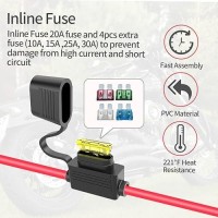 Elfculb 10Awg 5Ft Power Sae Socket Sidewall Port To Sae Connecters Extension Cable With 10A 15A 20A 25A 30A Fuse Reverse Adapt