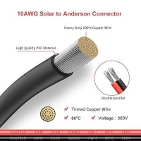 Elfculb 10Awg 6Ft Solar Panel Cable To Anderson Connector 2 6 10 20 35 50Ft Solar Extension Cable For Portable Power Station Solar Generator Battery Pack(6Ft)