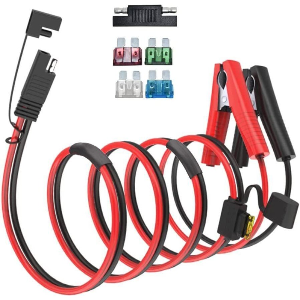 Elfculb 10Awg Sae To Alligator Clips Battery Alligator Clip To Sae Connector Extension Cable 2Pin Quick Disconnect Battery Clamp