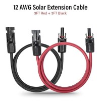 12 Awg Solar Extension Cable 3Ft Black + 3Ft Red  Ultra Solar Panel Wire Male To Female Tinned Copper Wire For Solar Panel  Automotive  Rv  Boat  Outdoors