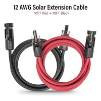 12 Awg Solar Extension Cable 10Ft Black + 10Ft Red  Ultra Solar Panel Wire Male To Female Tinned Copper Wire For Solar Panel  Automotive  Rv  Boat  Outdoors