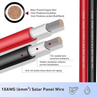 Aakl Solar Extension Cable 20Feet 10Awg 6Mm Solar Panel Cable Red Black Pv Wire Male Female Connector Adapter Gauge Wire For