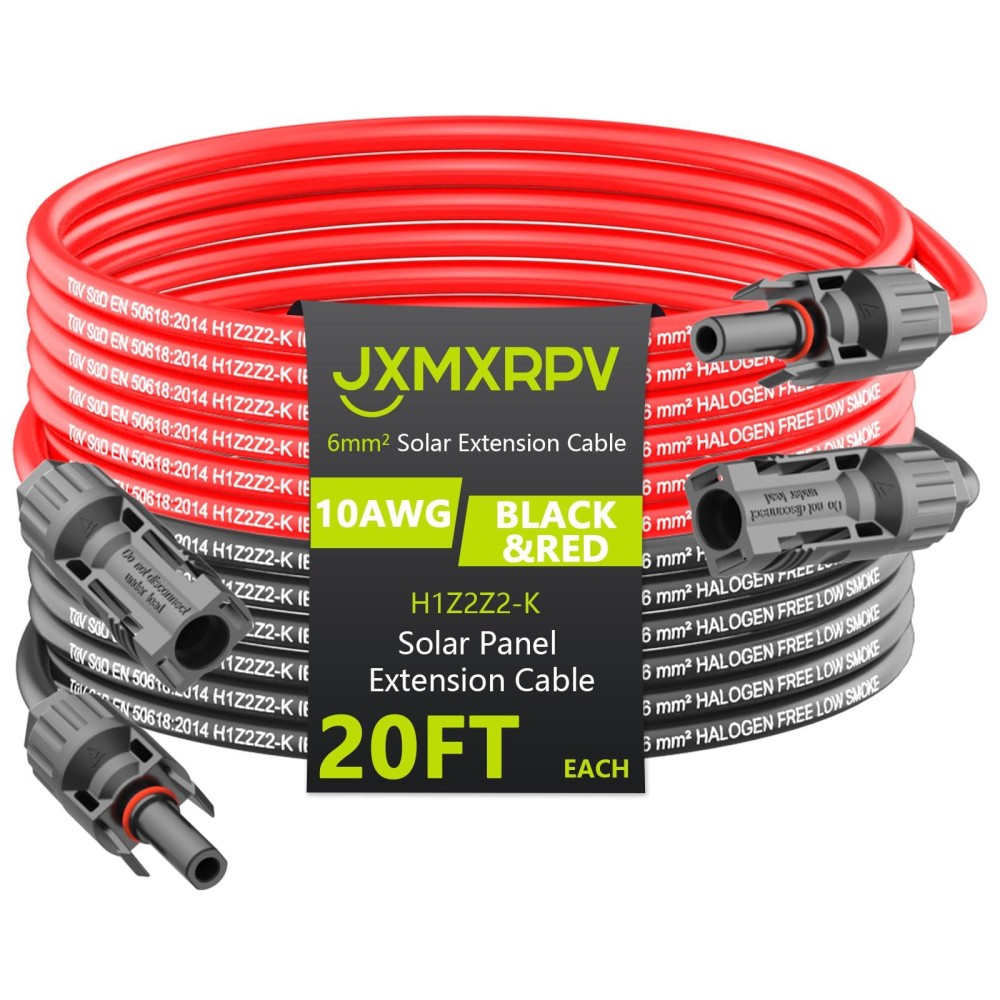 Jxmxrpv Solar Extension Cable 20Ft 10Awg Solar Wire With Toolfree Solar Connectors Waterproof Solar Panel Extension Cable 6Mm