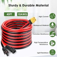 Mookeerf Solar To Xt60 Extension Cable 10Awg 40Ft Solar Connector To Xt60 Adapter Cable For Solar Panel To Portable Power Station Solar Generator Battery Pack