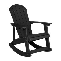 Savannah AllWeather Poly Resin Wood Adirondack Rocking Chair with Rust Resistant Stainless Steel Hardware in Black