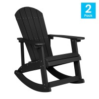 Savannah AllWeather Poly Resin Wood Adirondack Rocking Chair with Rust Resistant Stainless Steel Hardware in Black Set of 2