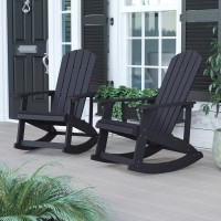 Savannah AllWeather Poly Resin Wood Adirondack Rocking Chair with Rust Resistant Stainless Steel Hardware in Black Set of 2