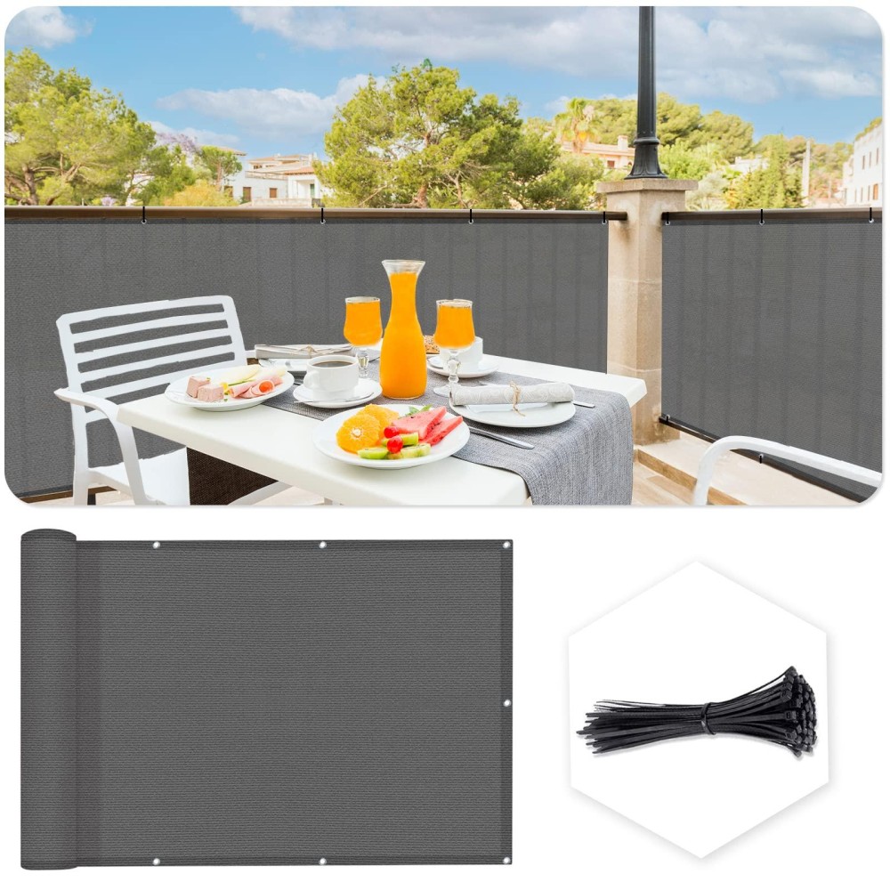 Sunlax 3X16 Dark Grey Balcony Privacy Screen Fence Windscreen Cover Fabric Shade Netting Mesh Cloth With Grommets Uv Protection