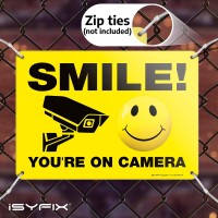 Isyfix Smile Youre On Camera Signs For Business 1 Pack 10X7 Inch 100 Rust Free 040 Aluminum Sign Laminated For Uv Weath