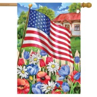 Americana Garden Summer House Flag Patriotic Floral 28 X 40 Briarwood Lane