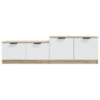 vidaXL Large TV Stand - White and Sonoma Oak Engineered Wood - Easy Assembly Required - Modern Scandinavian Style Furniture- 62.4