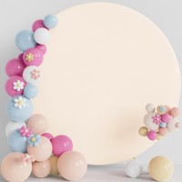 Putros 6Ft Round Backdrop Cover Beige Circle Arch Cover With Buckles Polyester Fitted Round Balloon Arch Cover For Wedding Birth