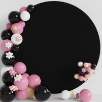 Putros 72Ft Round Backdrop Cover Black Circle Arch Cover With Buckles Polyester Fitted Round Balloon Arch Cover For Wedding Bir