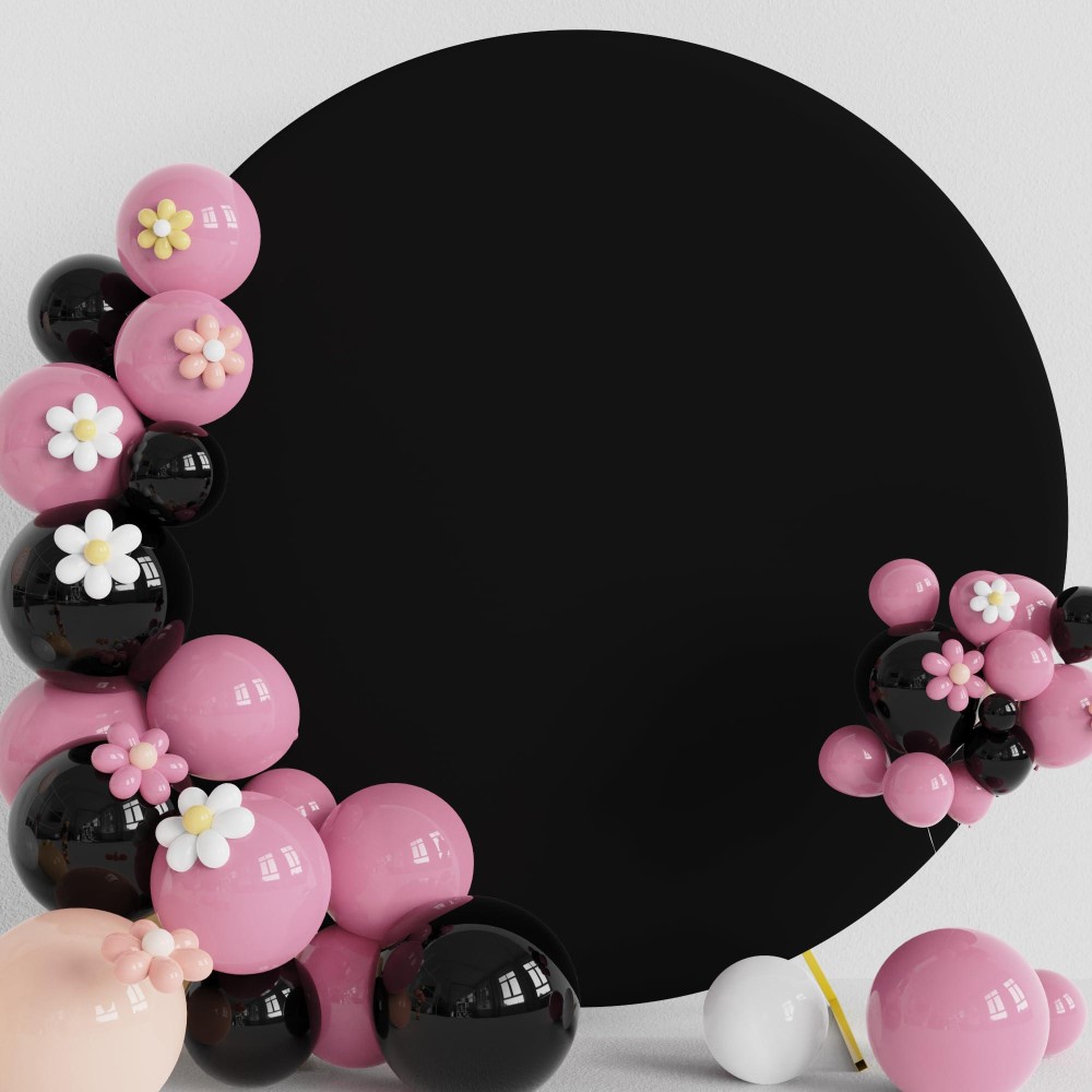 Putros 5Ft Round Backdrop Cover Black Circle Arch Cover With Buckles Polyester Fitted Round Balloon Arch Cover For Wedding Birth