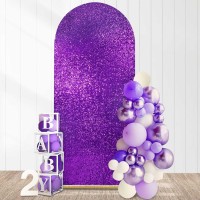 Purple Wedding Arch Cover 6Ft Glitter Arch Backdrop Covers Spandex Fitted Covers For Halloween Party Banquet Baby Shower Decor