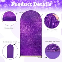 Purple Wedding Arch Cover 6Ft Glitter Arch Backdrop Covers Spandex Fitted Covers For Halloween Party Banquet Baby Shower Decor