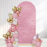 Arch Backdrop Cover Blush Pink Round Top Chiara Backdrop Covers 6Ft Sequin Arch Covers For Birthday Party Banquet Decorations