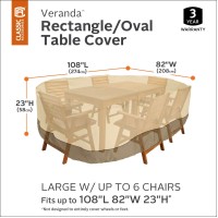 Classic Accessories Veranda Water-Resistant 108 Inch Rectangular/Oval Patio Table & Chair Set Cover, Outdoor Table Cover