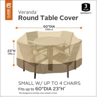 Classic Accessories Veranda Water-Resistant 60 Inch Round Patio Table & Chair Set Cover, Outdoor Table Cover, Pebble/Bark/Earth