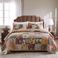 Greenland Home Antique Chic Authentic Patchwork Cotton Quilt Set Natural 3Piece Fullqueen