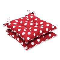 Pillow Perfect Outdoor/Indoor Polka Dot Red Tufted Seat Cushions (Square Back), 19