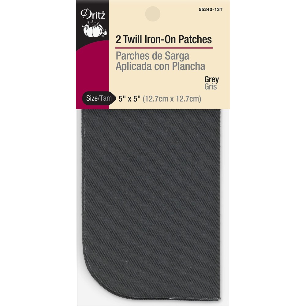 Dritz Twill, 5 X 5-Inch, 2 Count, Grey Iron-On Patches