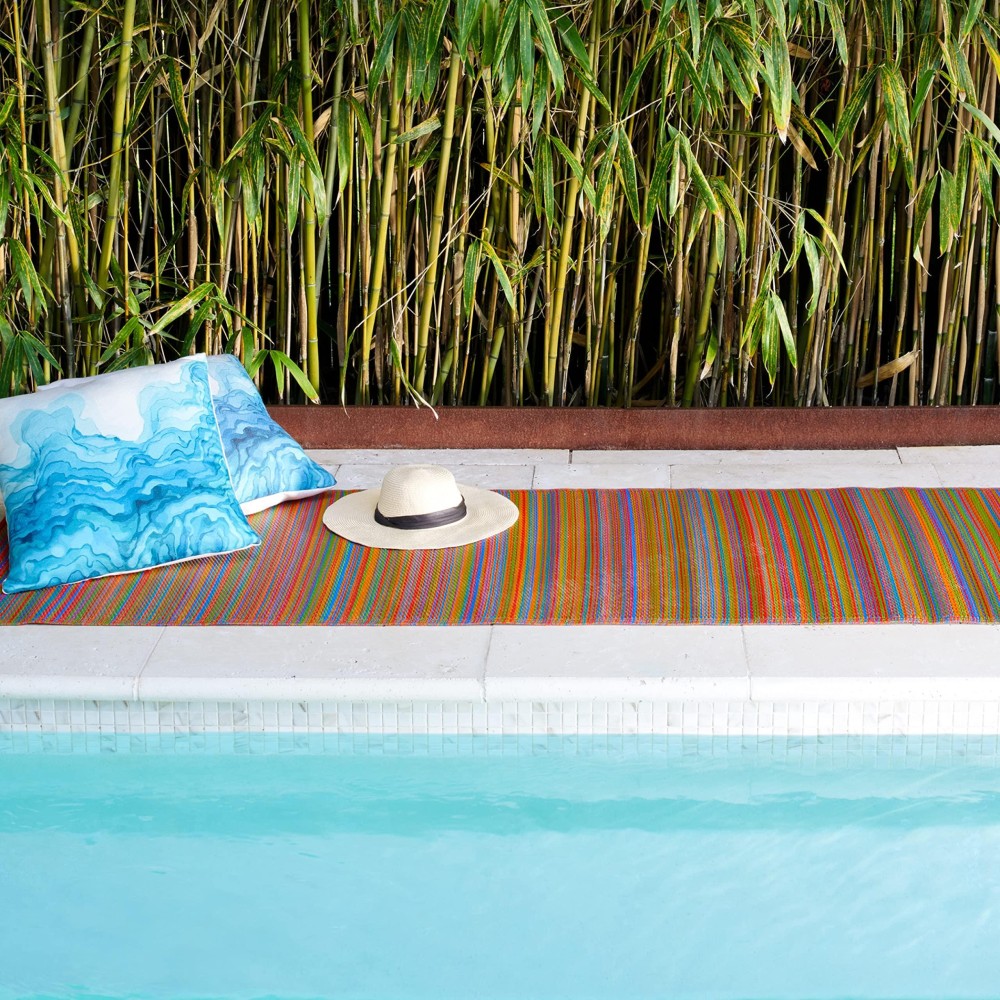 Fab Habitat Outdoor Rug Waterproof Fade Resistant Creasefree Premium Recycled Plastic Striped Patio Deck Porch Bal