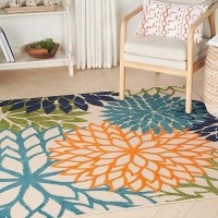 Nourison Aloha Indooroutdoor Multicolor 53 X 53Square Area Rug Tropical Botanical Easy Cleaning Non Shedding Bed Roo