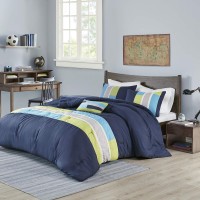 Mi Zone Cozy Comforter Set Geometric Stripes Vibrant Color Design All Season Bedding Matching Shams Decorative Pillow Fullquee