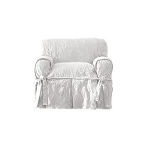 Surefit Matelasse Damask Furniture Cover, Chair - Box Cushion, White