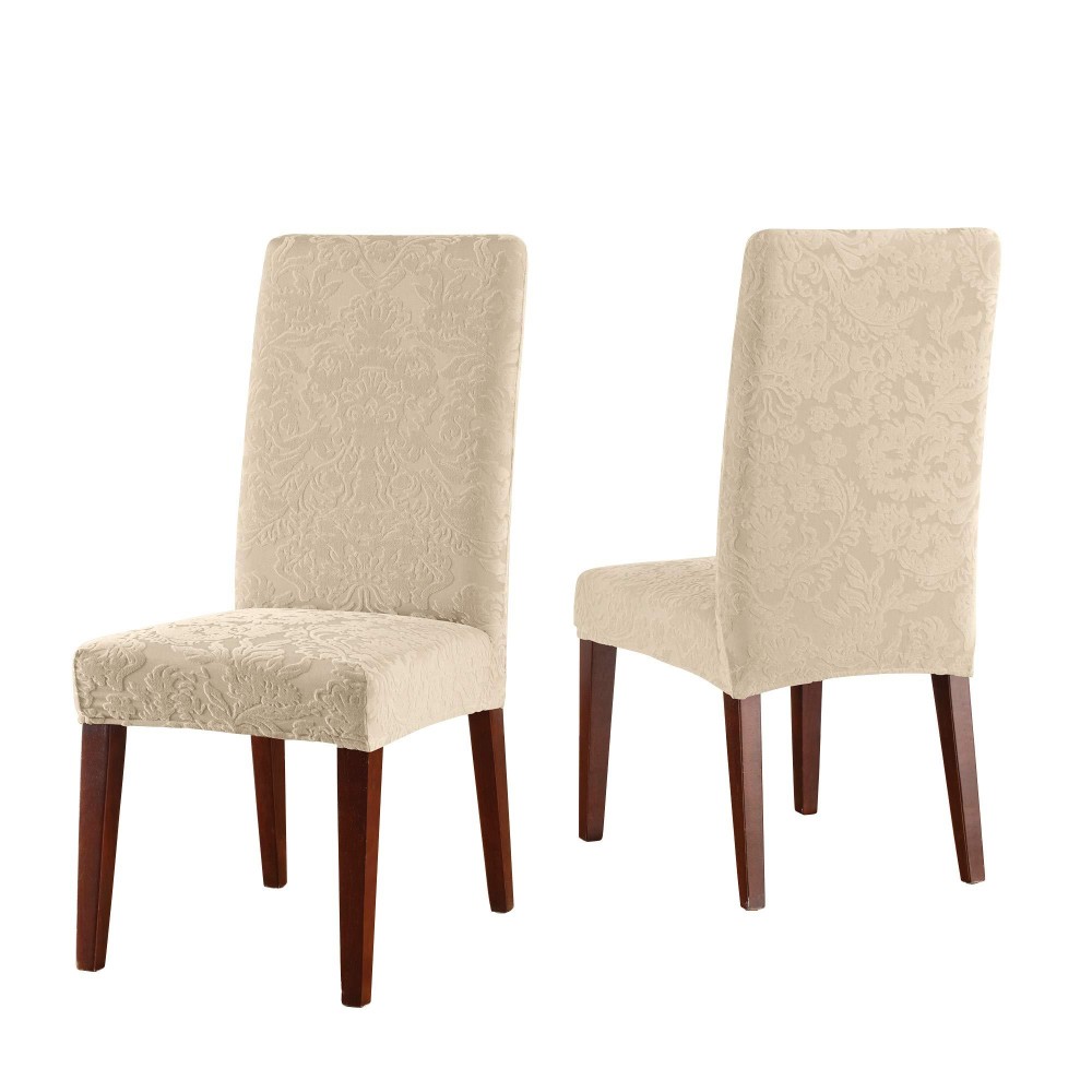 Surefit Stretch Jacquard Damask Dining Chair, Oyster