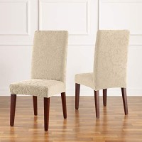 Surefit Stretch Jacquard Damask Dining Chair, Oyster
