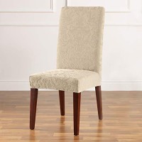 Surefit Stretch Jacquard Damask Dining Chair, Oyster