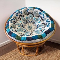 Cotton Craft Papasan - Polly Peacock - Blue - Overstuffed Chair Cushion, Sink Into Our Thick Comfortable And Oversized Papasan, Pure Cotton Duck Fabric, Fits Standard 45 Inch Round Chair