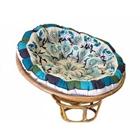 Cotton Craft Papasan - Polly Peacock - Blue - Overstuffed Chair Cushion, Sink Into Our Thick Comfortable And Oversized Papasan, Pure Cotton Duck Fabric, Fits Standard 45 Inch Round Chair