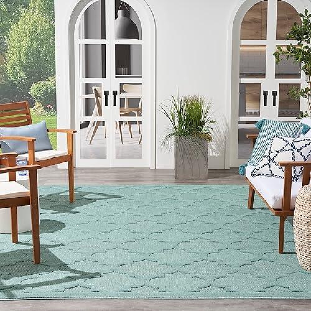 Nourison Easy Care Moroccan Aquateal 7 X 10 Area Rug Trellis Easy Cleaning Non Shedding Bed Room Living Room Dining R