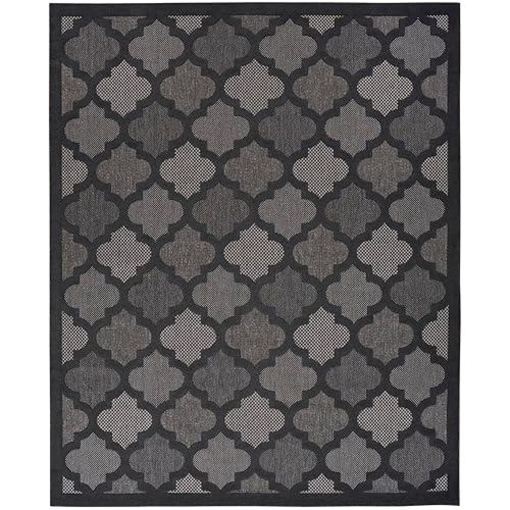 Nourison Easy Care Moroccan Charcoalblack 9 X 12 Area Rug Trellis Easy Cleaning Non Shedding Bed Room Living Room Dinin