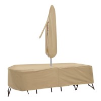 Protective Covers Weatherproof Patio Table And Chair Set Cover, 72 Inch X 76 Inch, Oval/Rectangle Table, Tan