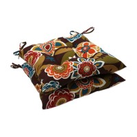 Pillow Perfect Floral Indoor/Outdoor Chair Seat Cushion With Ties, Tufted, Weather, And Fade Resistant, 18.5