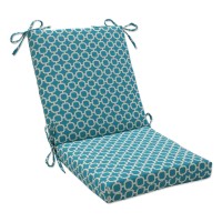 Pillow Perfect Outdoor/Indoor Hockley Teal Square Corner Chair Cushion, 36.5