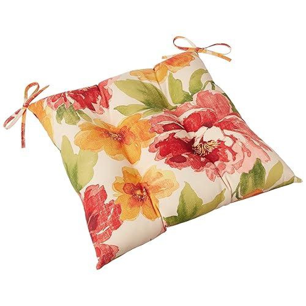 Pillow Perfect Bright Floral Indooroutdoor Chair Seat Cushion With Ties Tufted Weather And Fade Resistant 185 X 19 Gr