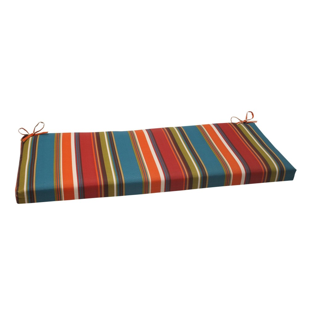 Pillow Perfect Stripe Indoor/Outdoor Sofa Setee Bench Swing Cushion With Ties, Weather, And Fade Resistant, 18