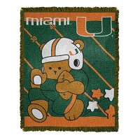 The Northwest Company Ncaa Miami Hurricanes Unisexbaby Woven Jacquard Tapestry Throw Blanket 36 X 46 Fullbackhalf Court